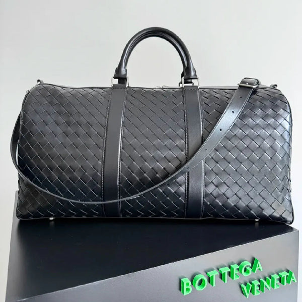 BV 25s Replica Bottega Veneta Duffel Bag Black Intrecciato leather