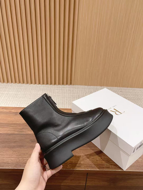 The Row Zipped Flatform Ankle Boots 40mm Black Leather