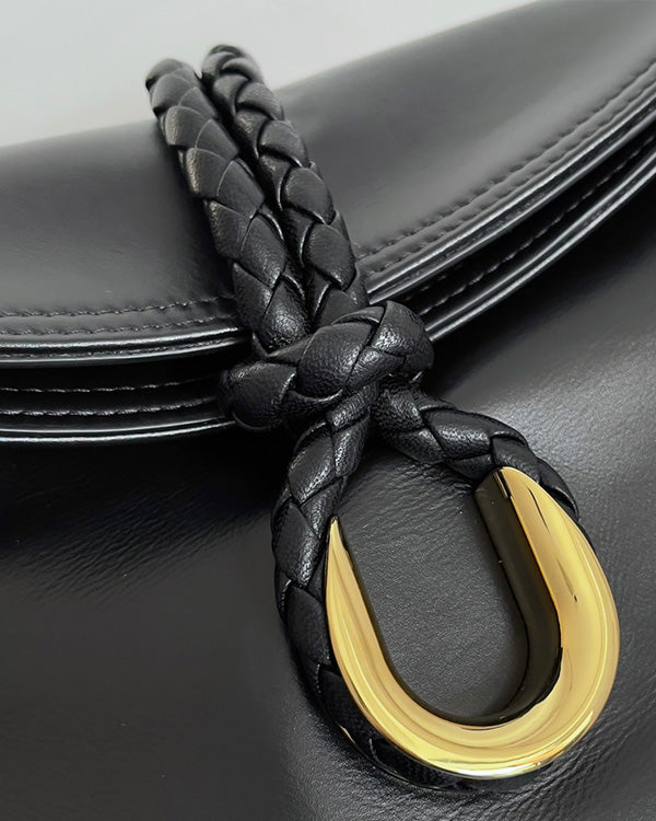 BV Liberta Crossbody Bag Buckle 30cm Black Cowhide