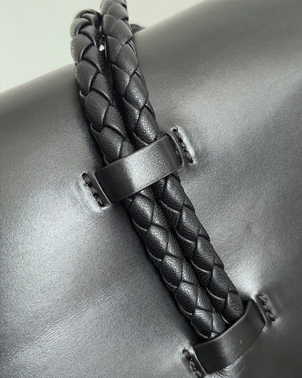 BV Liberta Crossbody Bag Buckle 30cm Black Cowhide