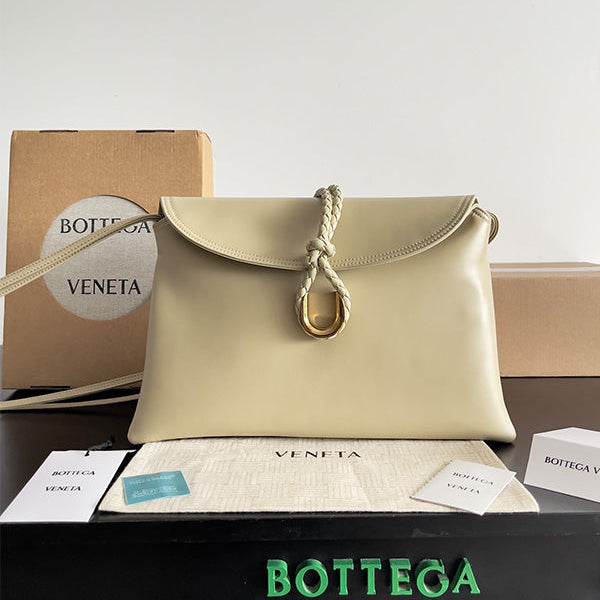 BV Liberta Crossbody Bag Buckle 30cm Beige Cowhide