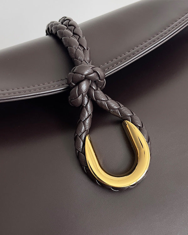 BV Liberta Crossbody Bag Buckle 30cm Chocolate Brown Cowhide