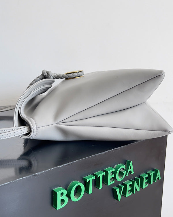 BV Liberta Crossbody Bag Buckle 30cm Silver Gray Cowhide