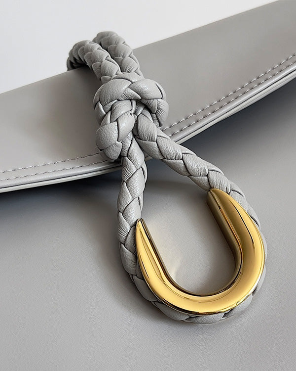 BV Liberta Crossbody Bag Buckle 30cm Silver Gray Cowhide