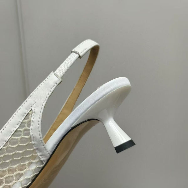 Jimmy Choo Slingback Pum White Beige Heel Mesh and Leather