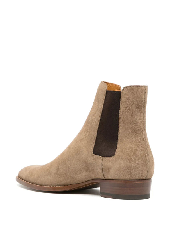 Saint Laurent Wyatt Suede Chelsea Boots Beige Brown