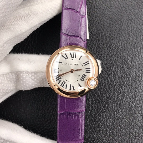 BALLON BLEU DE CARTIER QUARZO ROSA GOD CASSA IN PELLE VIOLA