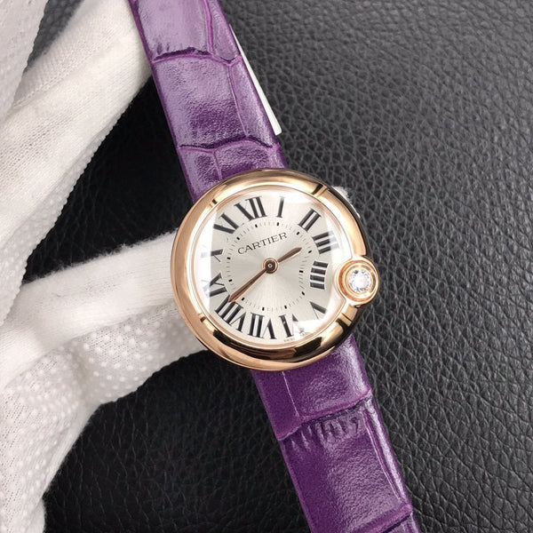 BALLON BLEU DE CARTIER QUARZO ROSA GOD CASSA IN PELLE VIOLA