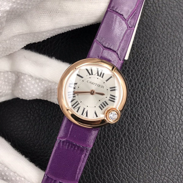 BALLON BLEU DE CARTIER QUARZO ROSA GOD CASSA IN PELLE VIOLA