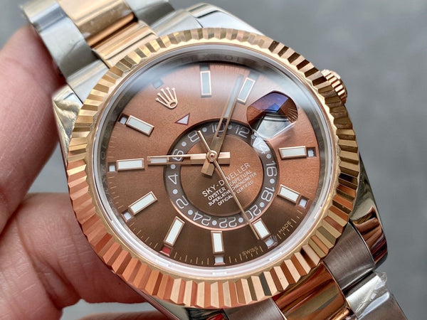 SKY-DWELLER TWO-TONE 42 ROSE GOLD BEZEL BROWN DIAL