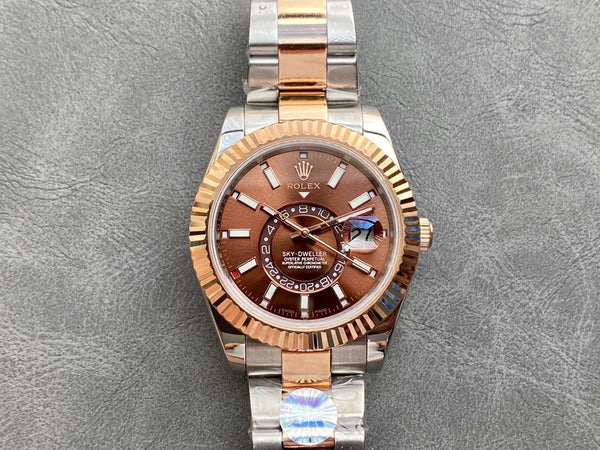 SKY-DWELLER TWO-TONE 42 ROSE GOLD BEZEL BROWN DIAL