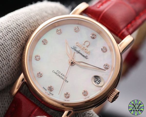 DE VILLE LADYMATIC 31MM MOP DIAL LEATHER STRAP