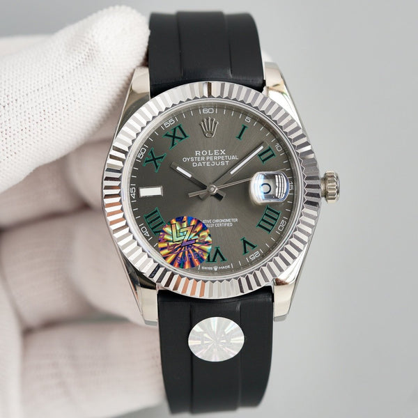 DATEJUST II 41MM STAINLESS STEEL CASE WIMBLEDON DIAL RUBBER STRAP