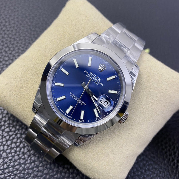 DATEJUST 41MM LUNETTA LISCIA QUADRANTE BLU BRACCIALE OYSTER