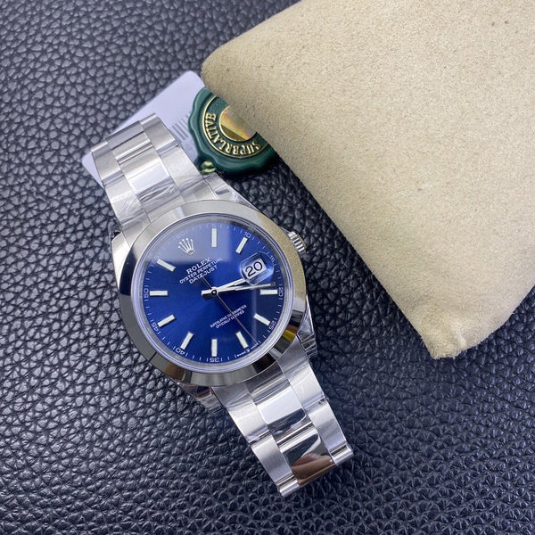 DATEJUST 41MM LUNETTA LISCIA QUADRANTE BLU BRACCIALE OYSTER