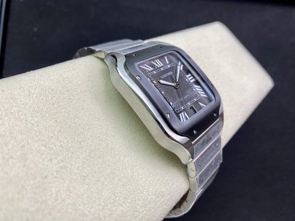 SANTOS DE CARTIE LARGE STEEL CASE BLACK BEZEL WHITE DIAL