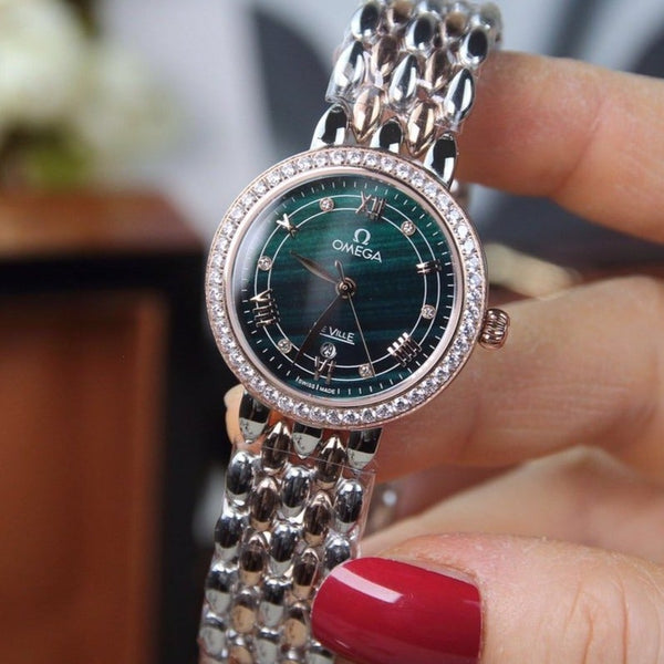 DEVILLE LADYMATIC 29MM QUADRANTE BLU BICOLORE LUNETTA DI DIAMANTI