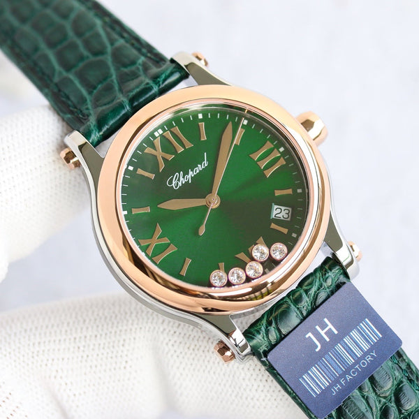 HAPPY SPORT 36MM AUTOMATICO LUNETTA ORO QUADRANTE VERDE