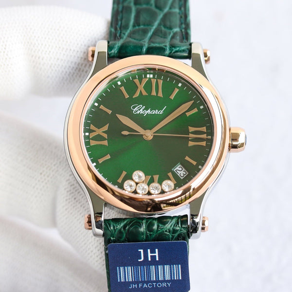 HAPPY SPORT 36MM AUTOMATICO LUNETTA ORO QUADRANTE VERDE