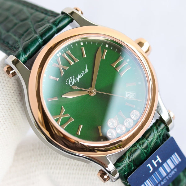 HAPPY SPORT 36MM AUTOMATICO LUNETTA ORO QUADRANTE VERDE