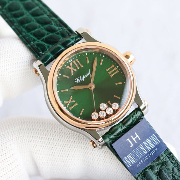 HAPPY SPORT 36MM AUTOMATICO LUNETTA ORO QUADRANTE VERDE