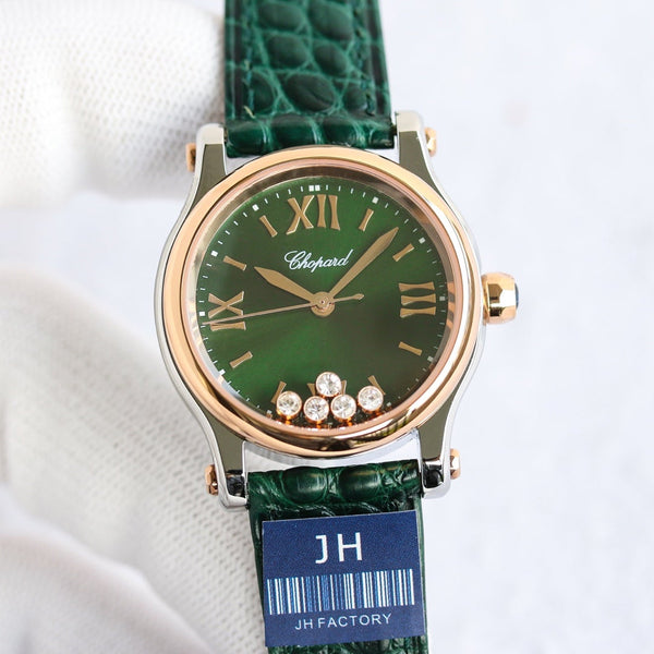 HAPPY SPORT 36MM AUTOMATICO LUNETTA ORO QUADRANTE VERDE