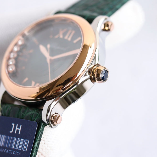 HAPPY SPORT 36MM AUTOMATICO LUNETTA ORO QUADRANTE VERDE