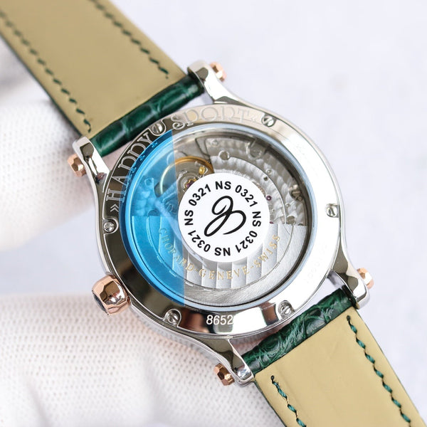 HAPPY SPORT 36MM AUTOMATICO LUNETTA ORO QUADRANTE VERDE