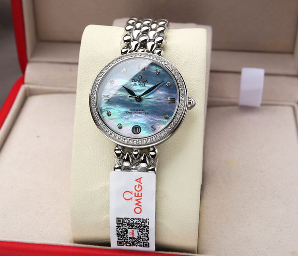 DEVILLE PRESTIGE 32MM ACCIAIO LUNETTA DIAMANTI QUADRANTE BLU MOP