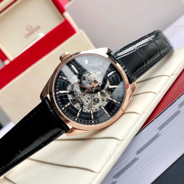 SEAMASTER SKELETON DIAL ROSE GOLD CASE LEATHER