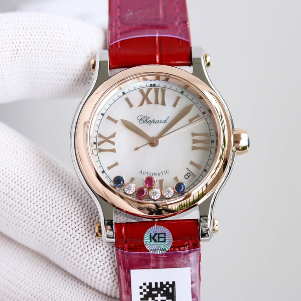 HAPPY SPORT 36MM AUTOMATICO LUNETTA IN ORO ROSA QUADRANTE BIANCO