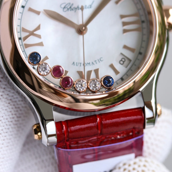 HAPPY SPORT 36MM AUTOMATICO LUNETTA IN ORO ROSA QUADRANTE BIANCO