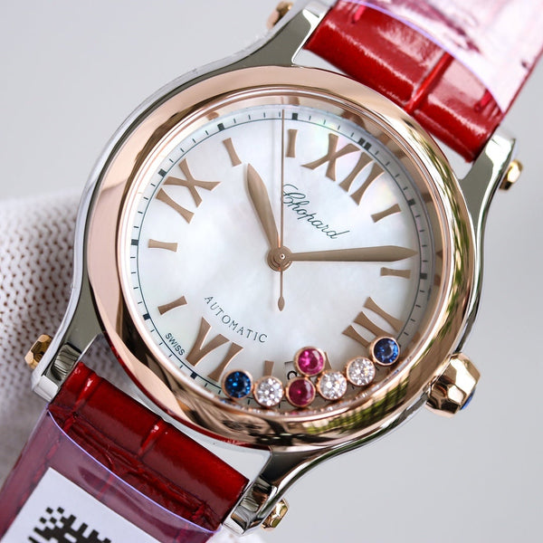 HAPPY SPORT 36MM AUTOMATICO LUNETTA IN ORO ROSA QUADRANTE BIANCO