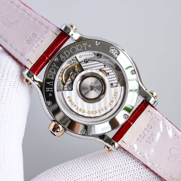 HAPPY SPORT 36MM AUTOMATICO LUNETTA IN ORO ROSA QUADRANTE BIANCO