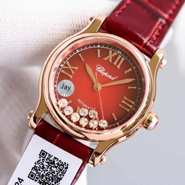 HAPPY SPORT 36MM AUTOMATIC ROSE GOLD RED DIAL