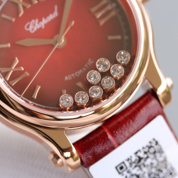 HAPPY SPORT 36MM AUTOMATIC ROSE GOLD RED DIAL