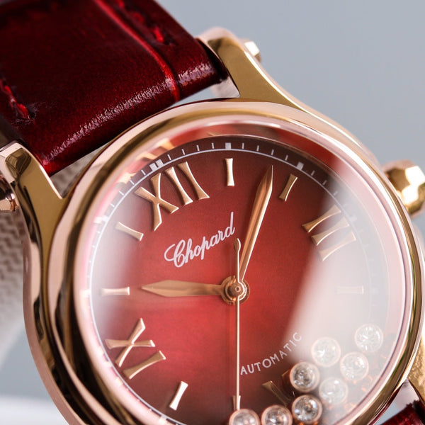 HAPPY SPORT 36MM AUTOMATIC ROSE GOLD RED DIAL