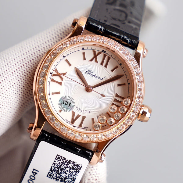 HAPPY SPORT 36MM AUTOMATIC ROSE GOLD CASE WHITE DIAL
