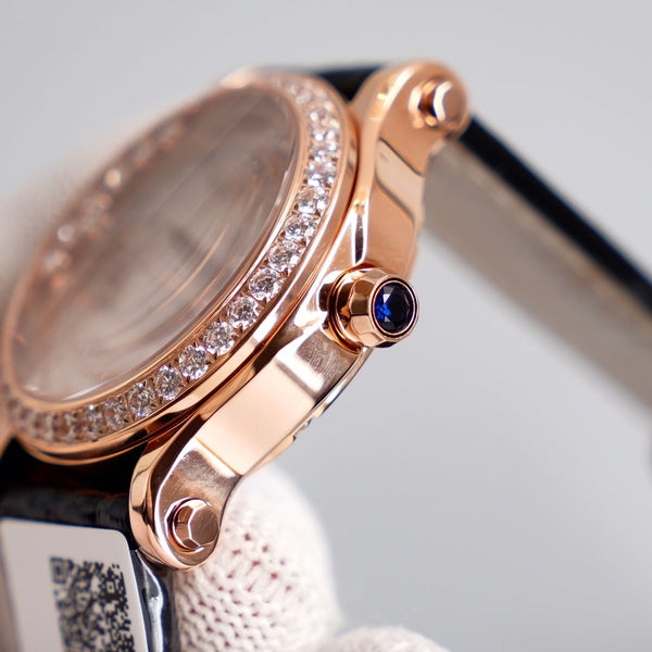 HAPPY SPORT 36MM AUTOMATIC ROSE GOLD CASE WHITE DIAL