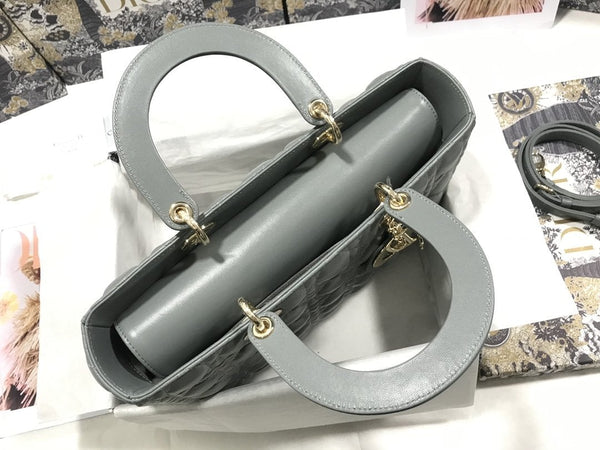 LARGE LADY BAG 32CM GRAY CANNAGE LAMBSKIN