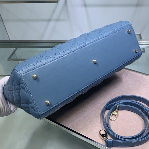 BORSA DA DONNA GRANDE 32 CM IN PELLE DI AGNELLO CANNAGE BLU