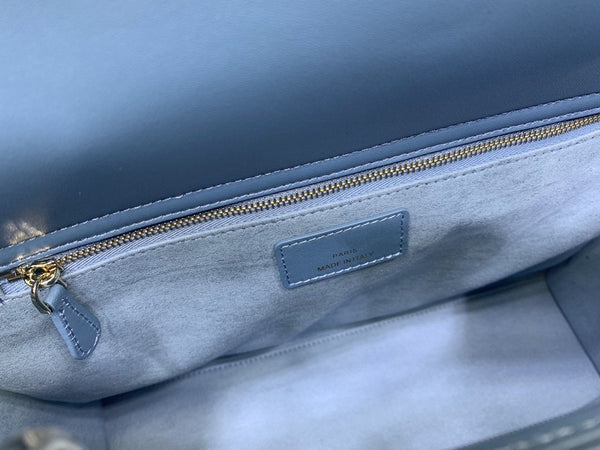 BORSA DA DONNA GRANDE 32 CM IN PELLE DI AGNELLO CANNAGE BLU