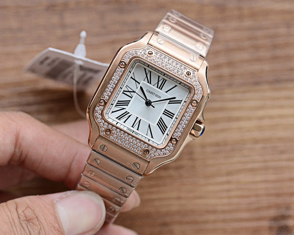 SANTOS LADY 35MM QUARTZ 35MM ROSE GOLD DIAMOND