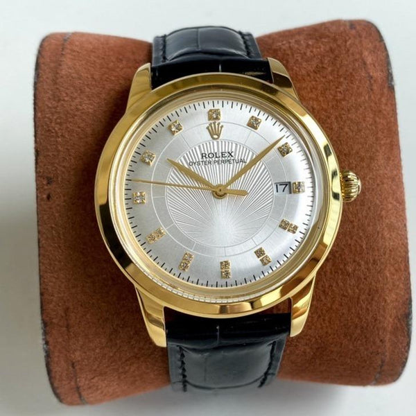 OYSTER PERPETUAL 40MM GOLD CASE LEATHER STRAP