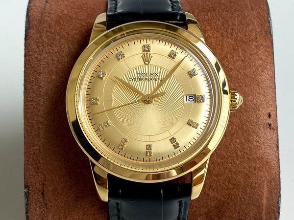 OYSTER PERPETUAL 40MM GOLD CASE LEATHER STRAP