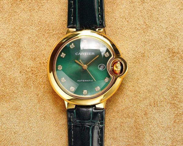 BALLON BLEU 33MM GOLD CASE GREEN DIAL LEATHER STRAP