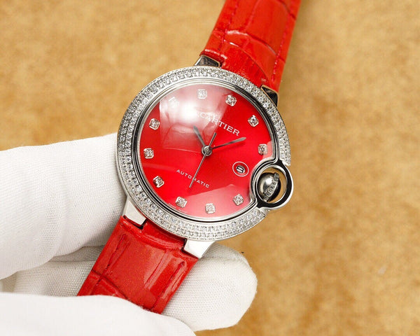 PALLONCINO BLU CASSA IN ACCIAIO 33MM NUMERI IN DIAMANTI CINTURINO IN PELLE