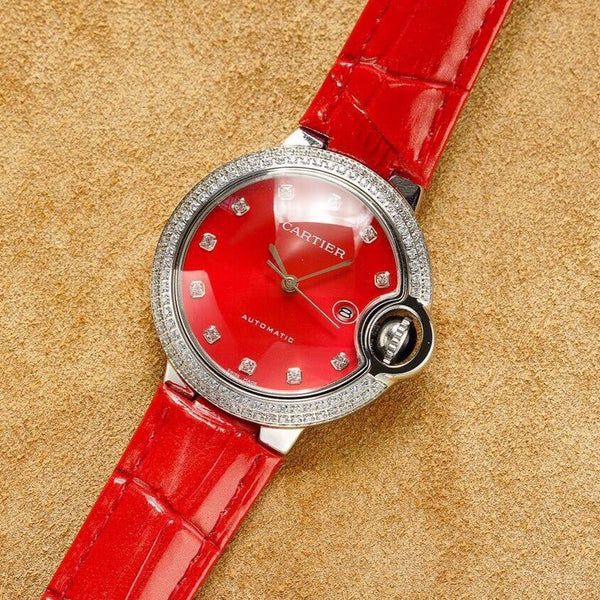 PALLONCINO BLU CASSA IN ACCIAIO 33MM NUMERI IN DIAMANTI CINTURINO IN PELLE