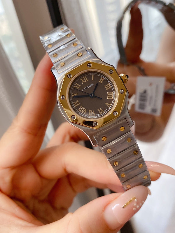 SANTOS ROUND LADY 28MM BICOLORE AL QUARZO