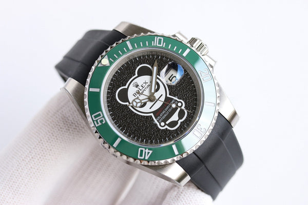 SUBMARINER DATE 40MM CUSTOM STEEL GREEN BEZEL BLACK BEAR DIAL